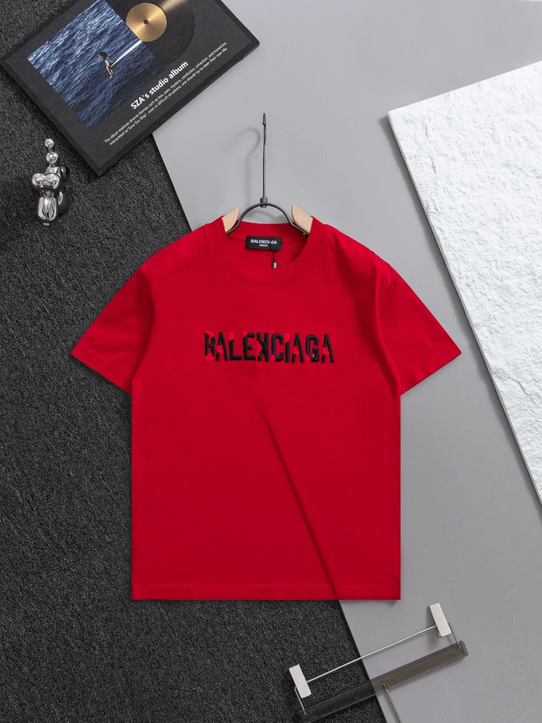 P100✨🔥 [BALENCIAGA] 2026FW short-sleeved T-shirt Premium 26s double yarn 300g fabric embroidery fraying process Color: Black White Red Size: S M L XL 2XL